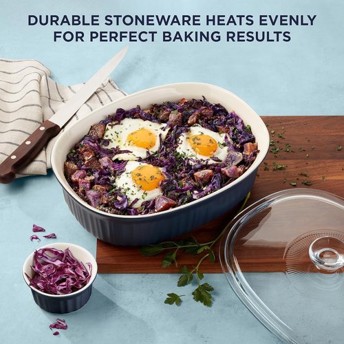 CorningWare 10-Piece Ceramic Bakeware Set - Chip & Crack Resistant | Microwave, Oven, Dishwasher Safe, French Navy