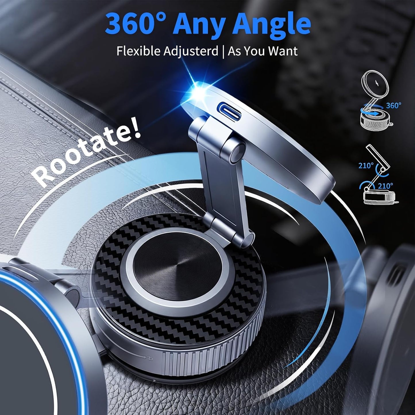 AAGJJ Holder,15W Android,360 3 Phone Holder for Model Y,Magnetic Phone Wireless Car Charger with Magsafe,Suction Cup