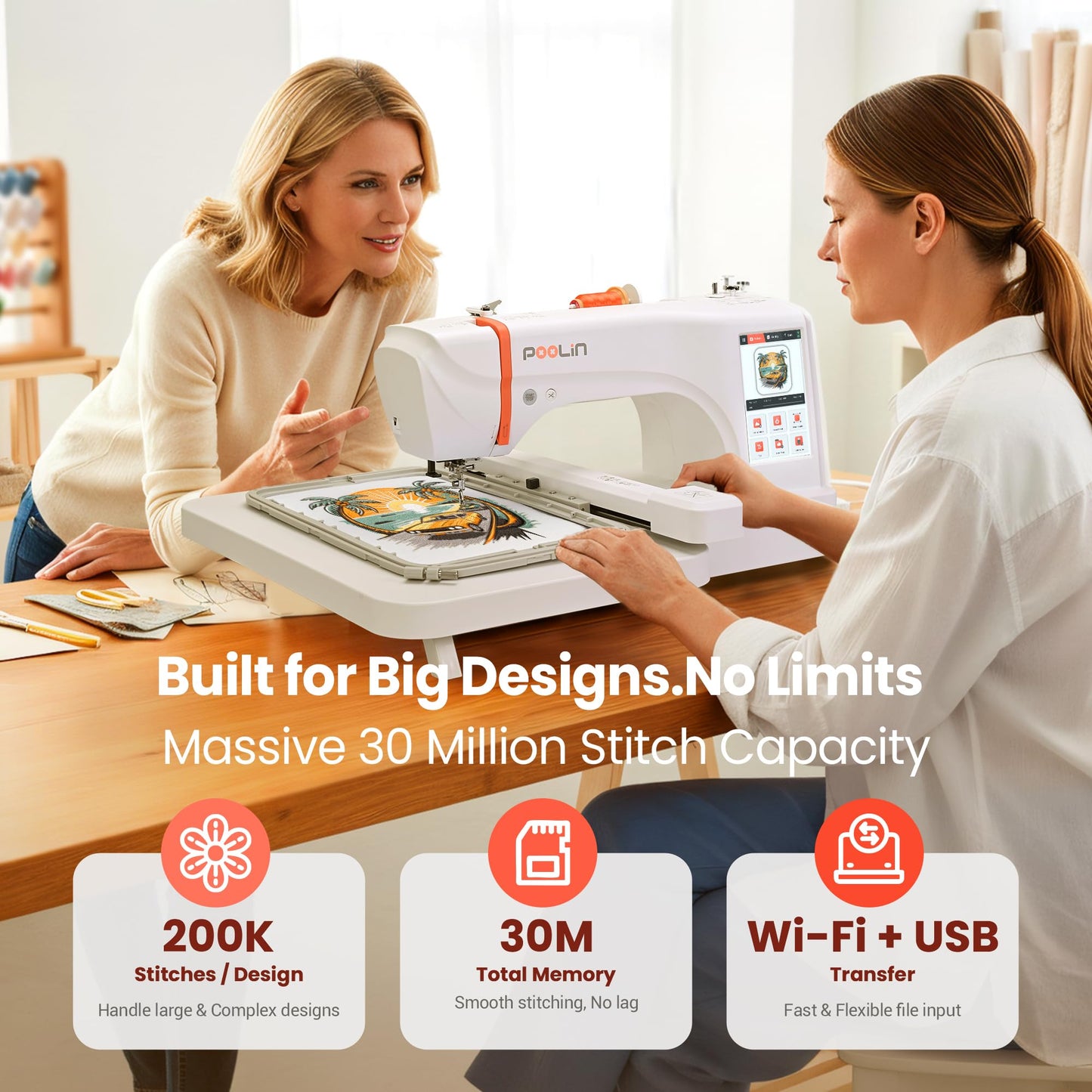 Poolin EOC07 Embroidery Machine Bundle with 60 Color 800m Polyester Thread, Built on Standard Accessories, 7.9x15 Large Embroidery Area