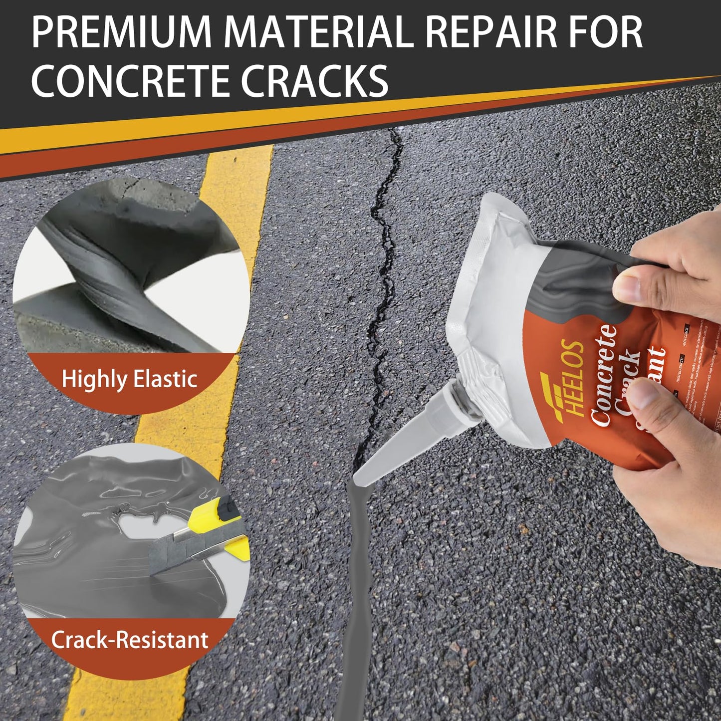 Concrete Crack Filler,2 Pack Cement Crack Sealant, High Elasticity Crack Filler Repair Sealer, Self Leveling Waterproof Caulking Glue Sealing Adhesive for Concrete Driveway, Patio, Sidewalk (Grey)