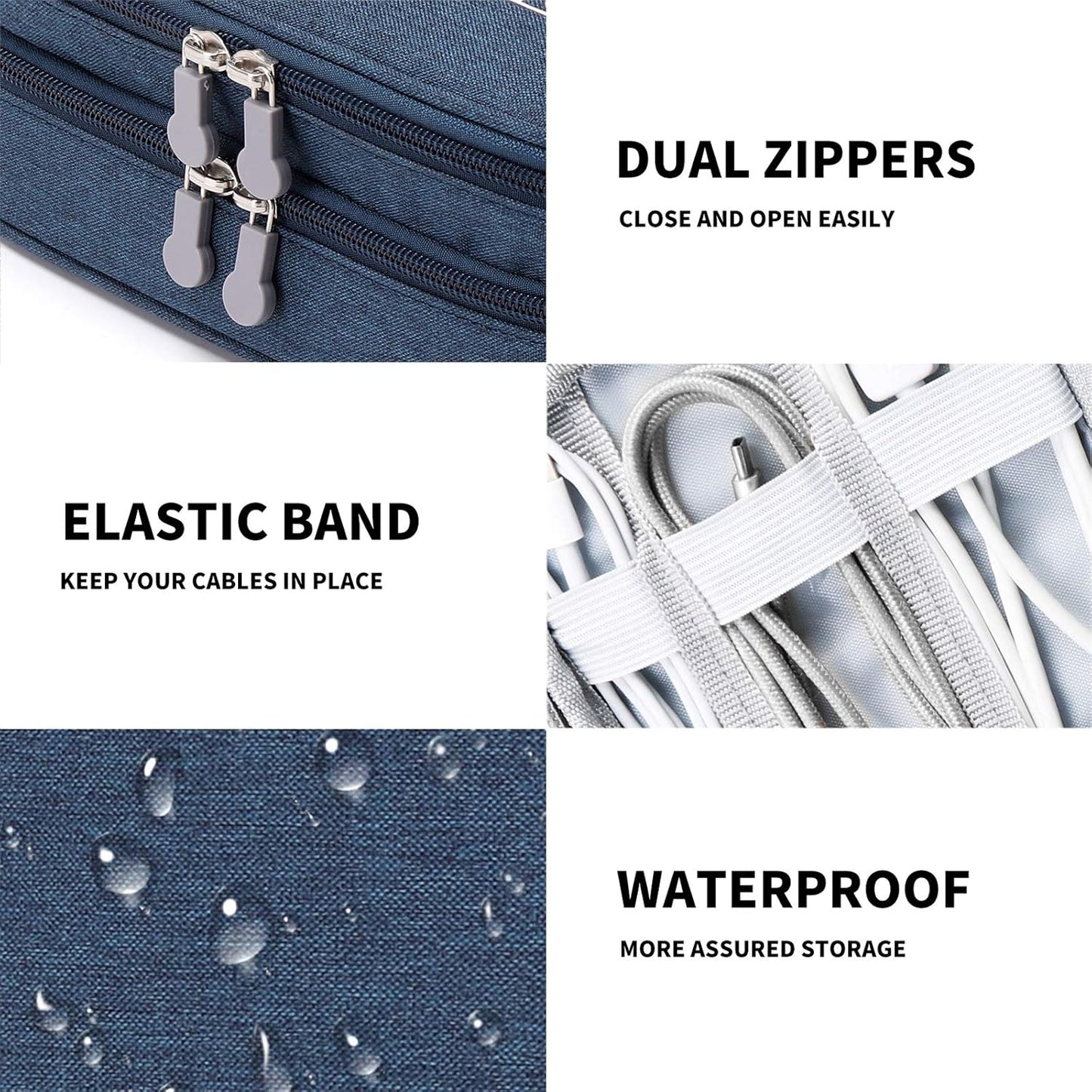 Lanola Travel Cable Organizer Bag, Electronic Accessories Case Portable Double Layer Cable Storage Bag
