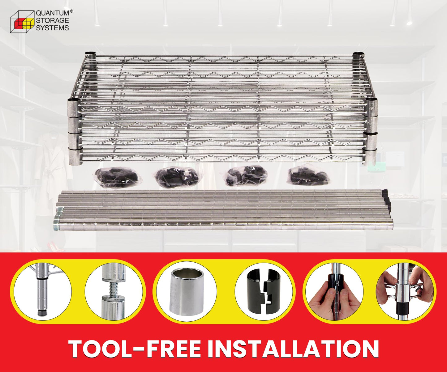 Quantum Storage Systems RWR72-1830LD Adjustable Wire Chrome 4 Shelves 72" H x 30" W x 18" D