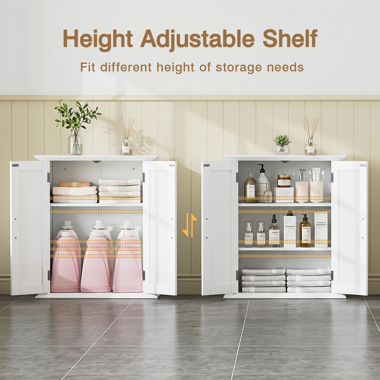 VECELO Freestanding Bathroom Storage Cabinet, Small Floor Cabinet with Doors and Adjustable Shelves, for Kitchen, Living Room, Laundry Room, Entryway, 21.1 x 8.78 x 24.02 Inches, White