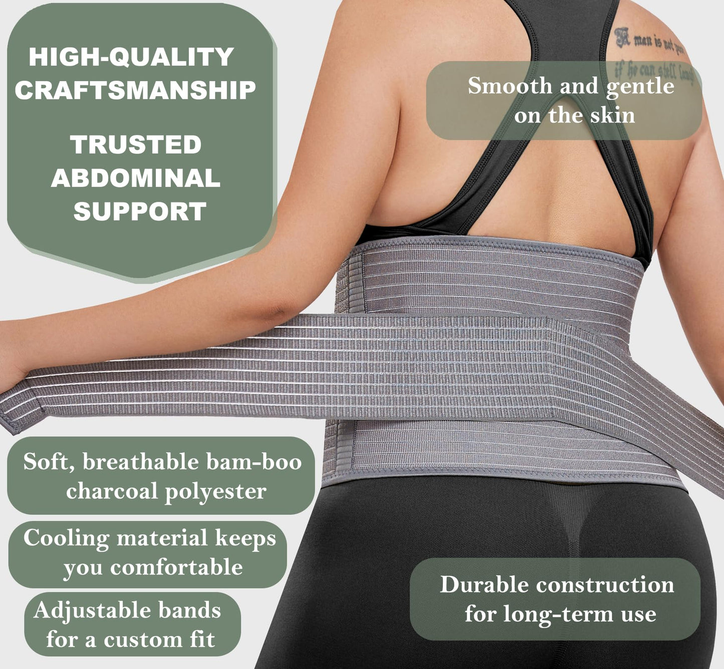 Abdominal Binder Post Surgery - Postpartum Belly Band Wrap | Post C Section Belly Binder Recovery Belt | Stomach Compression Hernia Belt For Men or Women After Pregnancy, Hysterectomy (Small/Medium)