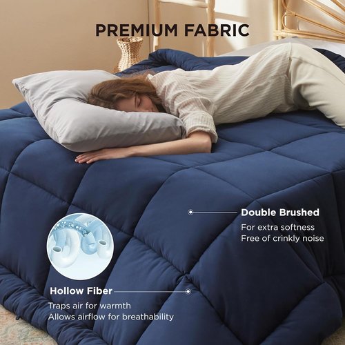 Bedsure Comforter Duvet Insert - Quilted King Size All-Season Down Alternative Bedding | Navy Blue 90 x 102 Inches