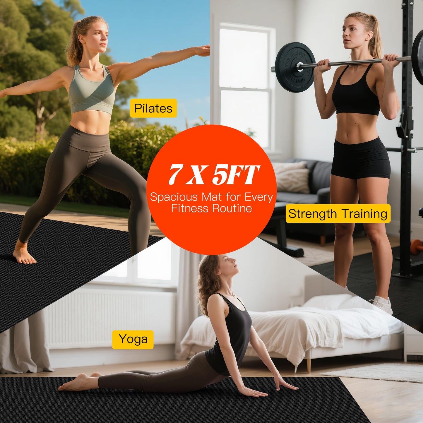 VTORY 8mm Large Workout Mat 7×5 ft – Extra Large Wide Yoga Mat & Pilates Mat Thick, Non-Slip Exercise Mat for Home Gym, Home Workout, HIIT, Strength, Stretching