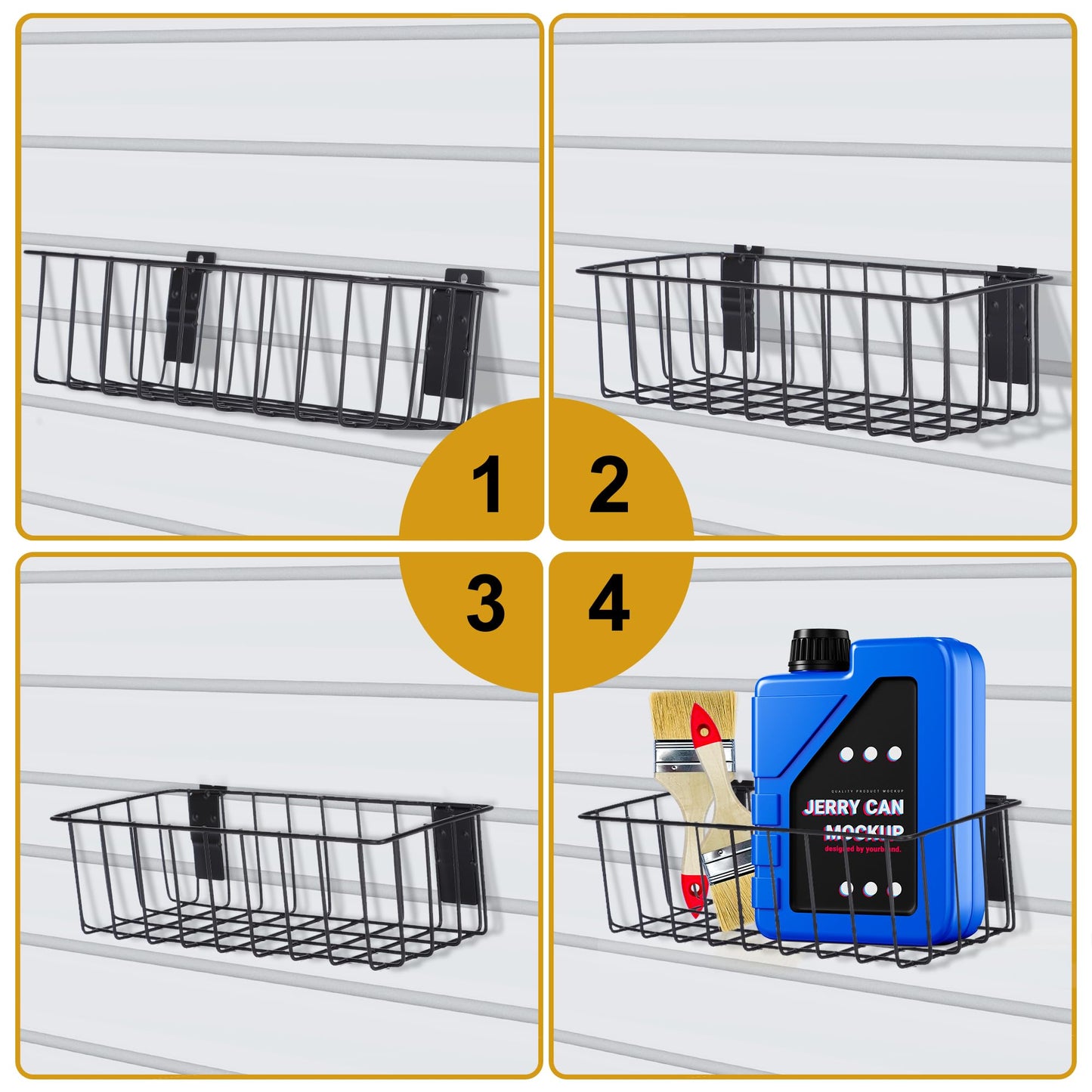 MENEONE Heavy-Duty Slatwall Baskets and Hooks - Slatwall Accessories for Standard Slatwall Panels | Ideal for Organizing Garages and Workshops