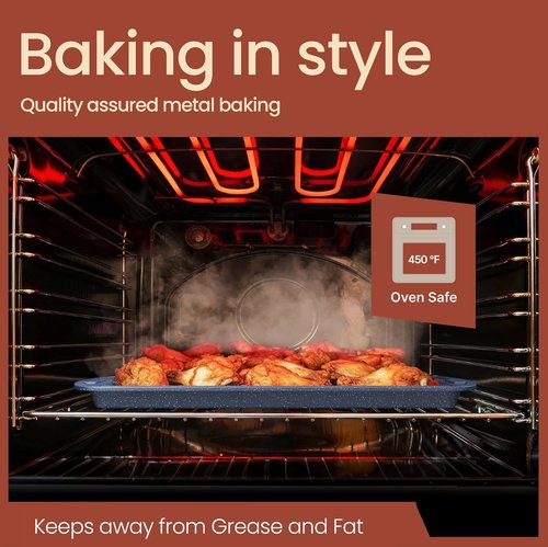 Blue Marble Cookie Sheet Set by [Brand Name] - Nonstick Carbon Steel Pan & Cooling Rack, Oven Safe Up to 450°F, 17.4” & 14.7”