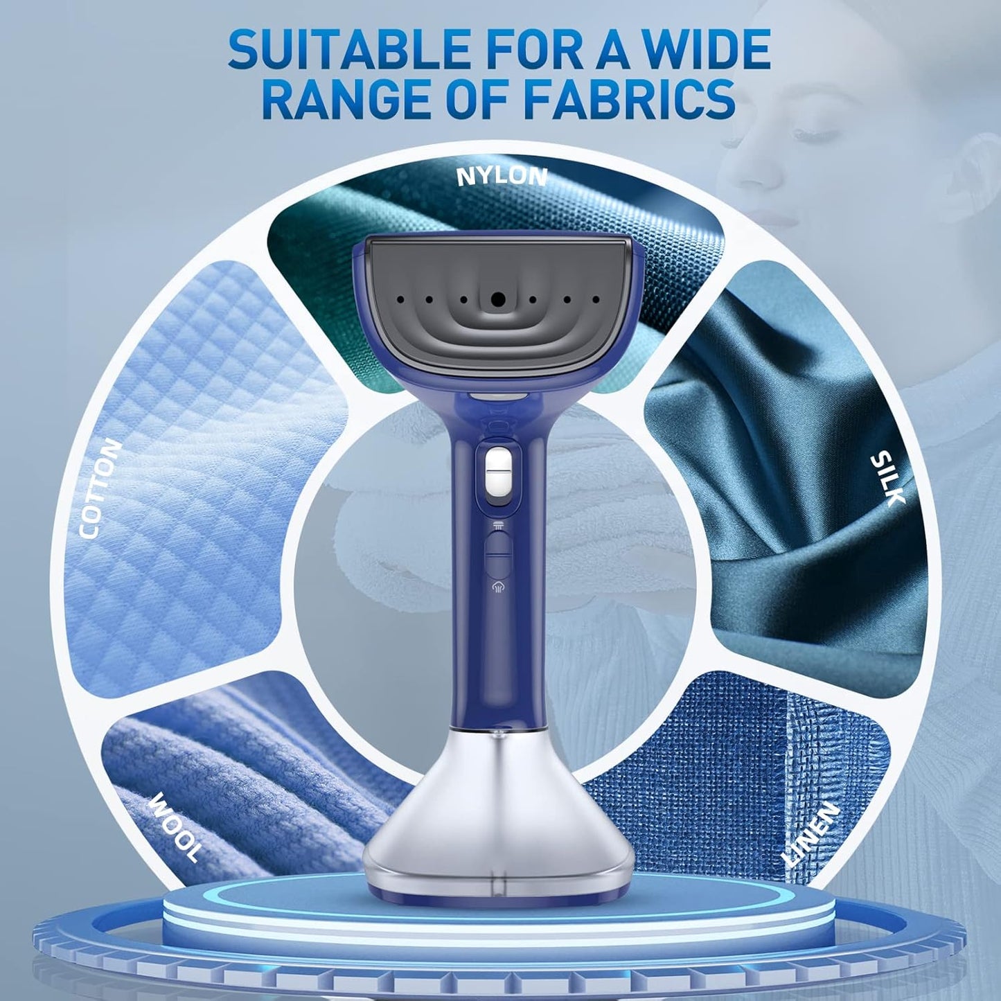 Skiennix Steamer for Clothes - 1800W Powerful Steam, Fast 20-Second Heat-Up, Detachable Tank | Blue