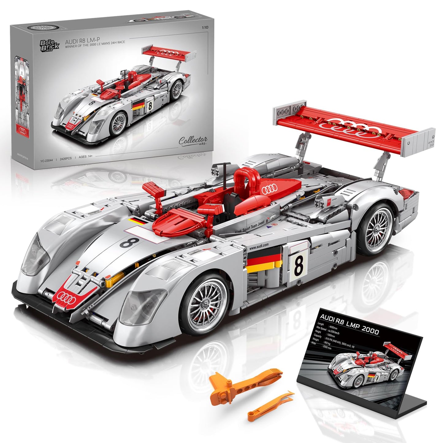 MOCBURIKU Audi R8 LM-P 24H Le Mans Winner, Collectible Race Car Building Kit for Adults Teens, 1:10 Scale Racing Techinc Car Model, Home or Office Décor Gift for Motorsport Fans Age 14+ (2,426 PCS)