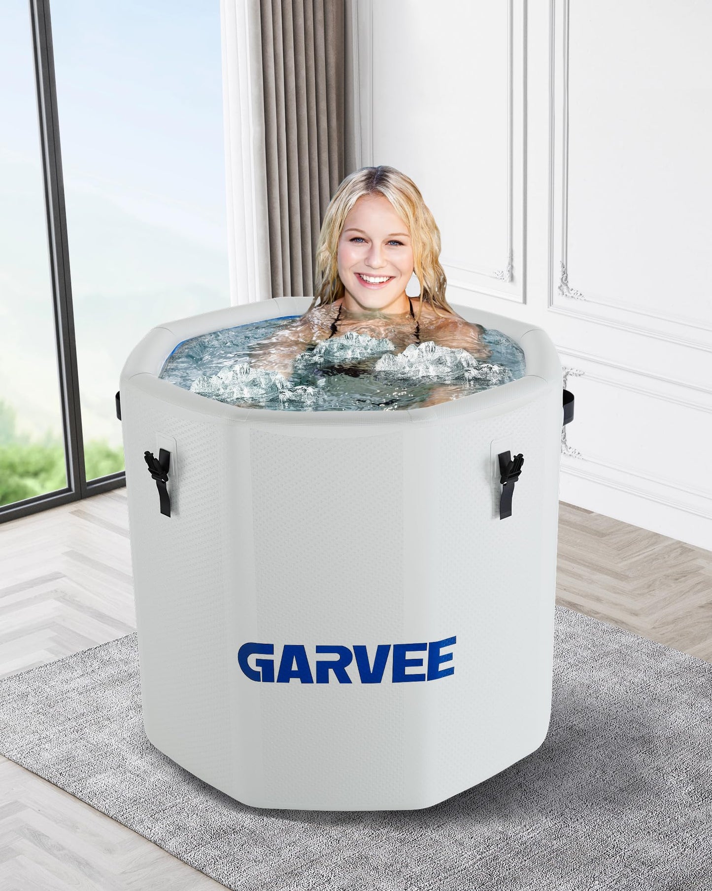 XXL Ice Bath Tub for Athletes, Compatible with Water Chillers, 186-Gallon Inflatable Cold Plunge Tub with Insulated Lid, Portable for Outdoor & Indoor Recovery (White, 186Gallon)