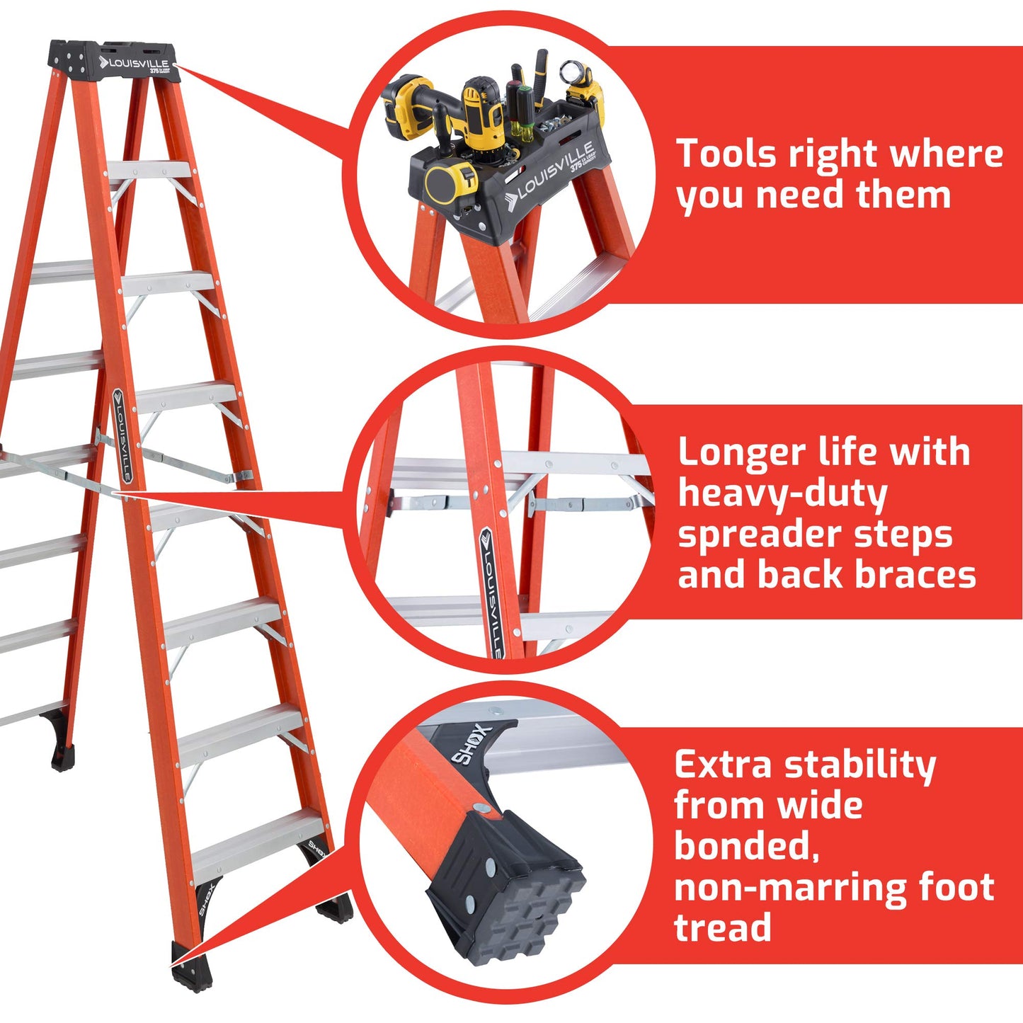 DeWalt 6-Feet Fiberglass Stepladder (500-Pound Duty Rating) and Louisville Ladder 8 ft Fiberglass Step Ladder (Orange, 375-Pound Capacity) Bundle