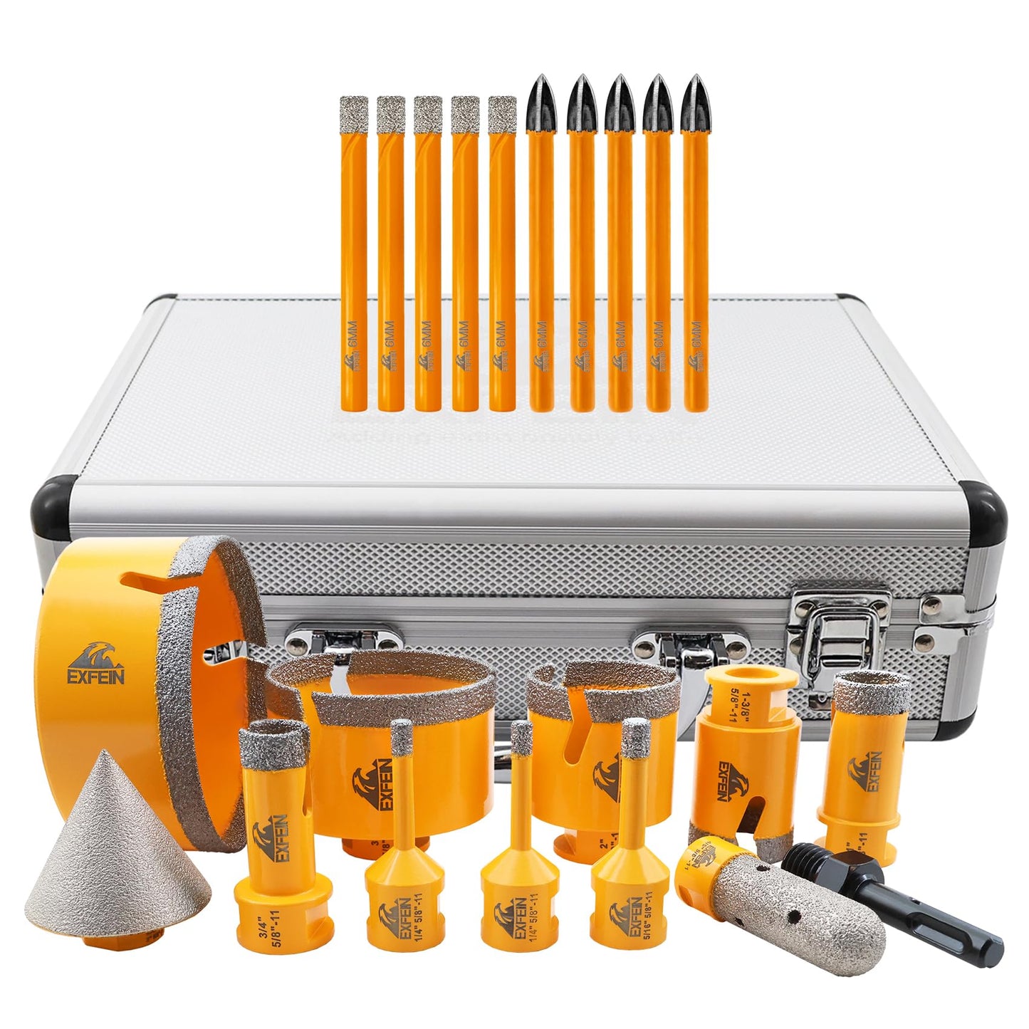 EXFEIN Diamond Tile Hole Saw Kit 12pcs and EXFEIN Diamond Drill Bits - Tile Drill Bits Kit 6mm 5pcs & Carbide Drill Bits 6mm 5pcs for Drilling Ceramic Porcelain Tile Marble Granite Masonry