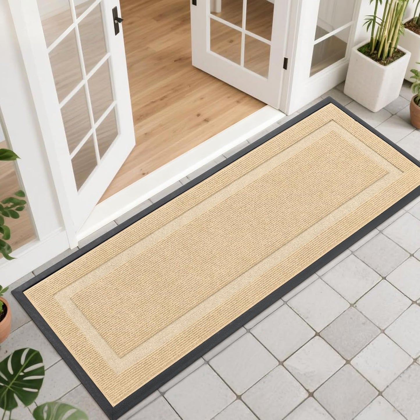 OLANLY Waterproof Front Door Mat - All-Season, Fade Resistant, Easy Clean | 47x17 Inches, Beige