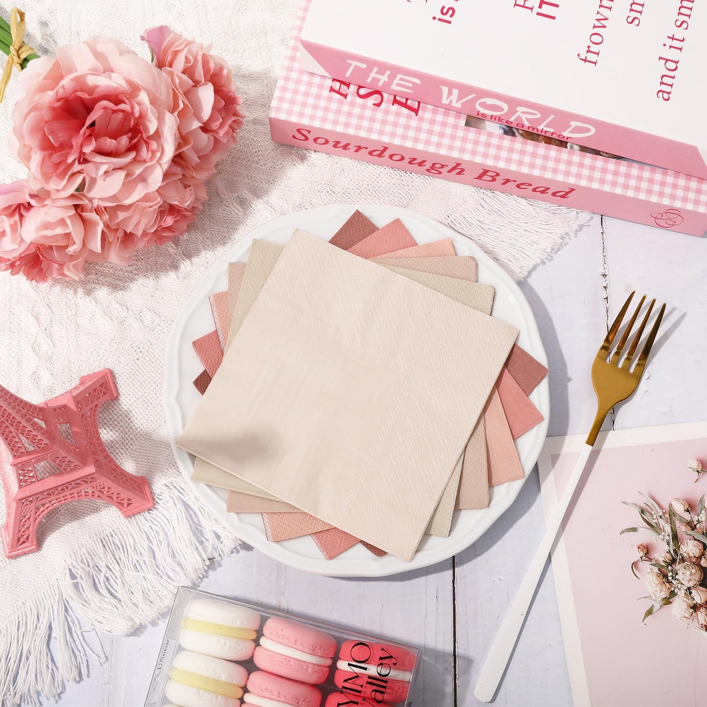 Whaline 120Pcs Dusty Pink Cocktail Napkin 6 Gradient Color Paper Napkins Pink Nude Milky White Disposable Dinner Napkins for Mother's Day Wedding Baby Shower Supplies