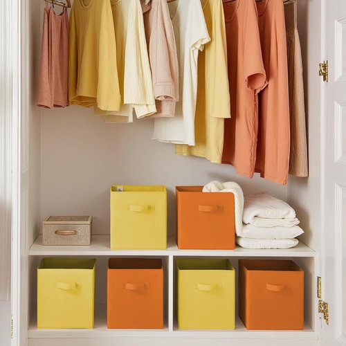 Granny Says Cube Storage Bins - 11 Inch Fabric Organizers with Handles | 6-Pack in Yellow & Orange