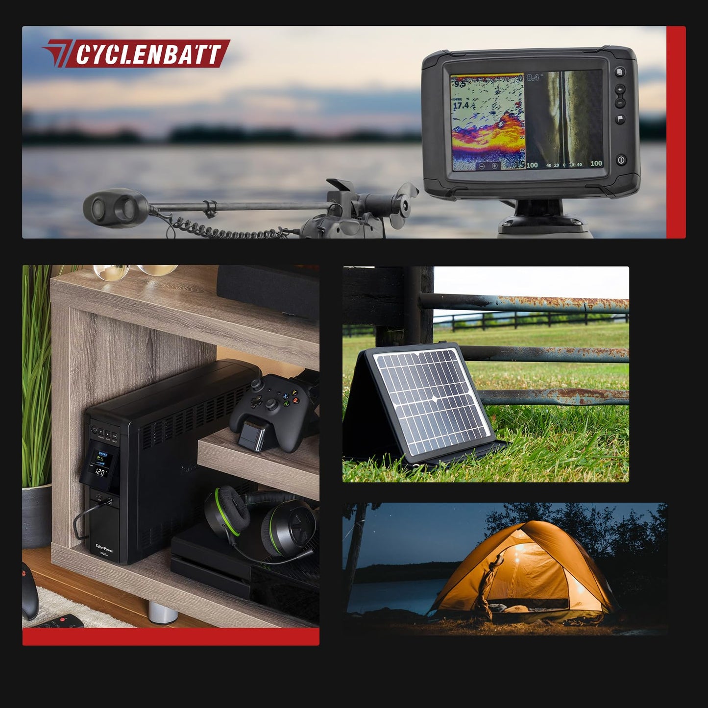 CYCLENBATT 4 Pack 12V 10Ah LiFePO4 Lithium Battery, 5000+ Deep Cycles & 10-Year Life, Lightweight Design with 10A BMS, IP67 Waterproof, Good for Fish Finder, Marine, Solar, Ride-on toy, UPS, HAM Radio