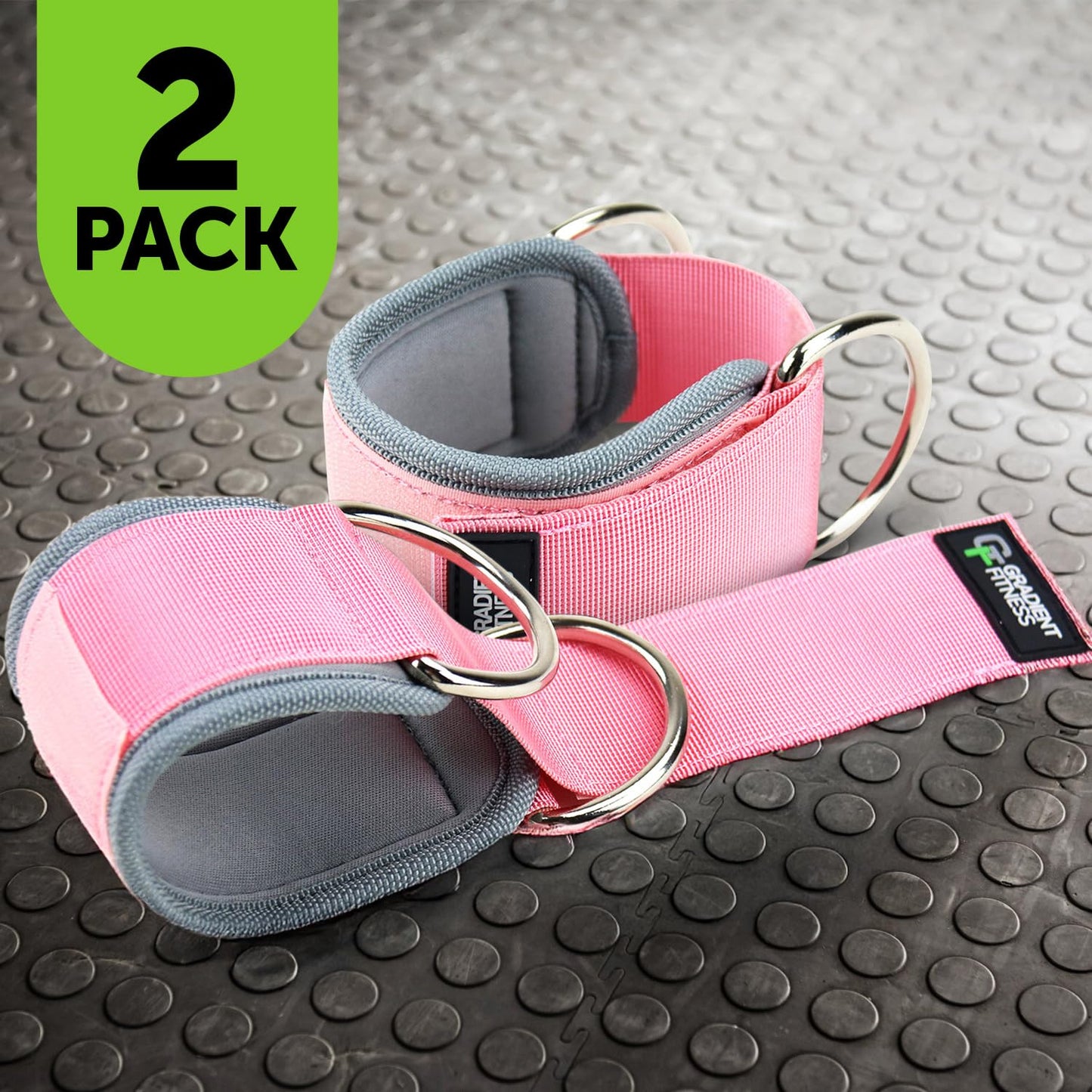 Gradient Fitness Ankle Straps (2 Pack) | Ankle Strap for Cable Machine, Ankle Bands for Working Out, Cable Ankle Strap, Cable Machine Attachment, Ankle Cable Attachments for Gym (Pink, 2 D-Rings)