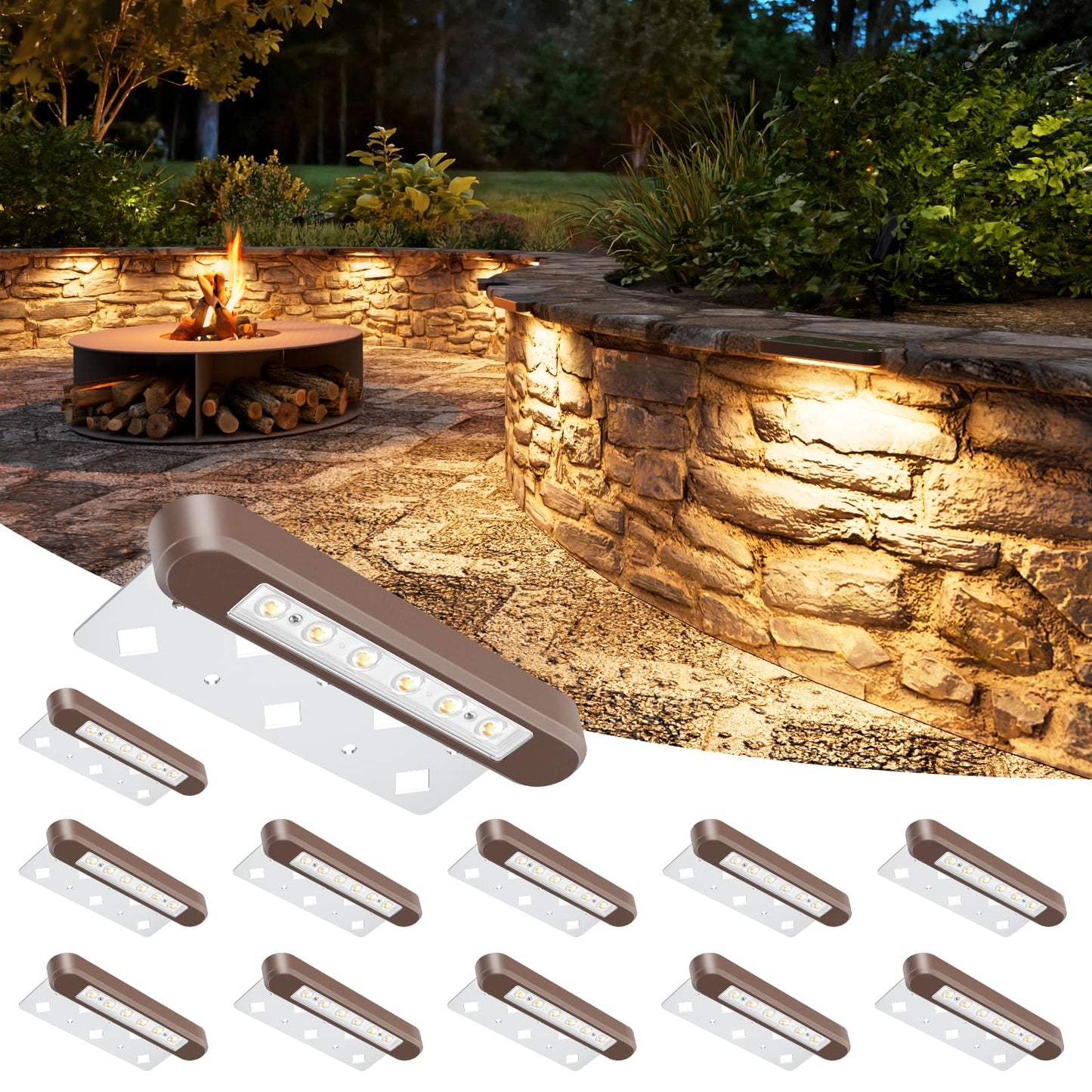 VOLISUN 7 Inch Retaining Wall Lights, IP67 Waterproof Hardscape Lighting, Cuttable Low Voltage Lighting, 12V Paver Lights, 2.8W Outdoor Step Landscape Lights, 2700K Soft White (12 Pack)