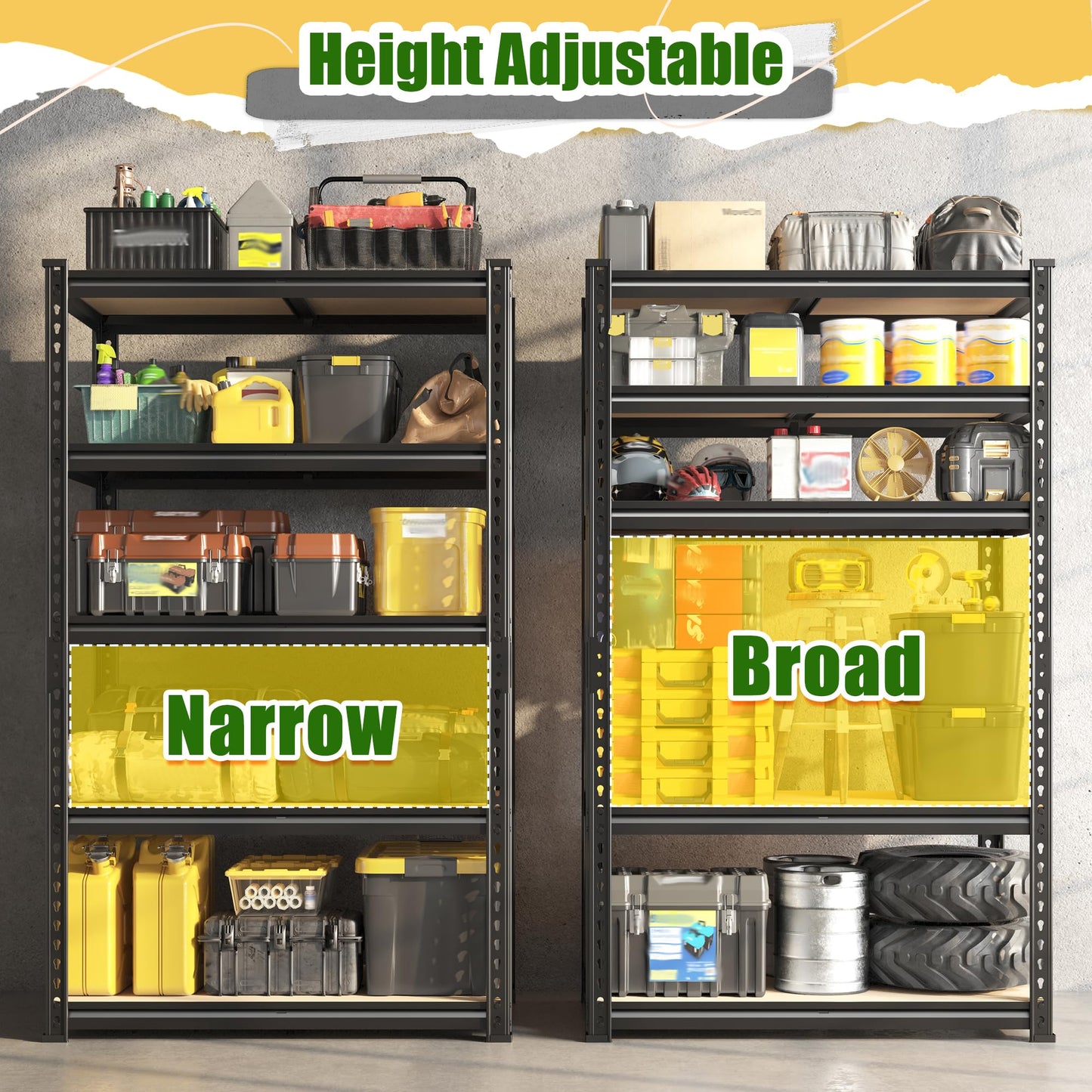 DurayLoly 2010LBS Garage Shelving Unit, Heavy Duty Storage Shelves, Adjustable 5 Tier Utility Metal Shelf for Pantry Kitchen Basement Commercial Use, 11.9" D×27.7" W×60" H, 2 Pack