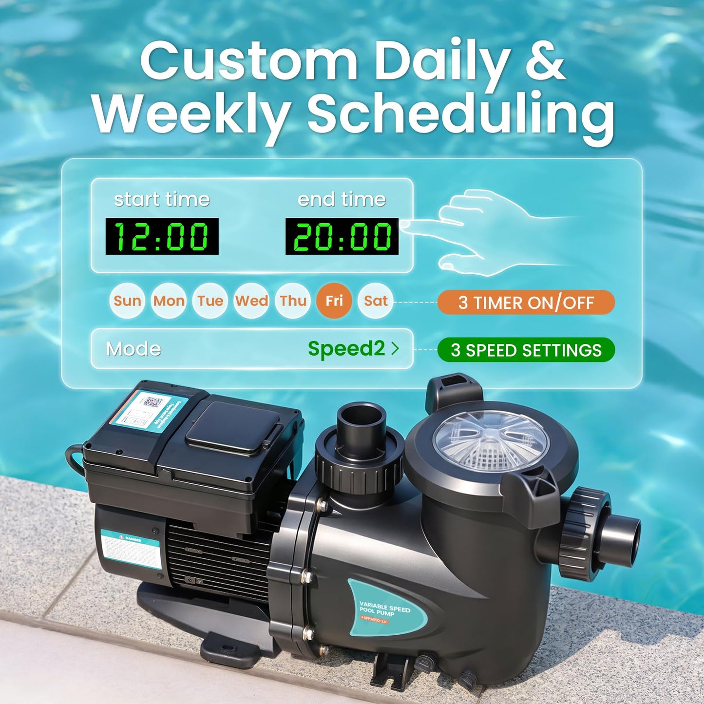 Vidapool Variable Speed Pool Pump, In/Above Pool Pump with Filter Basket, 1.5 HP, 115V, 7920GPH