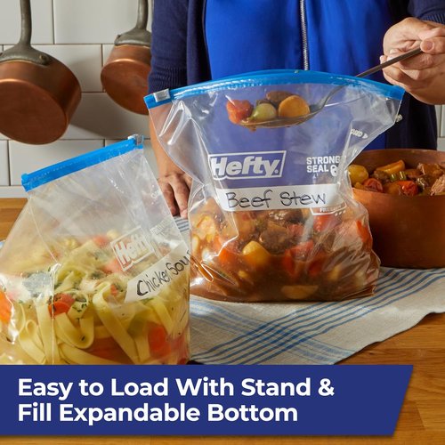 Hefty Gallon Size Slider Freezer Storage Bags - 56 Count for Freshness & Organization