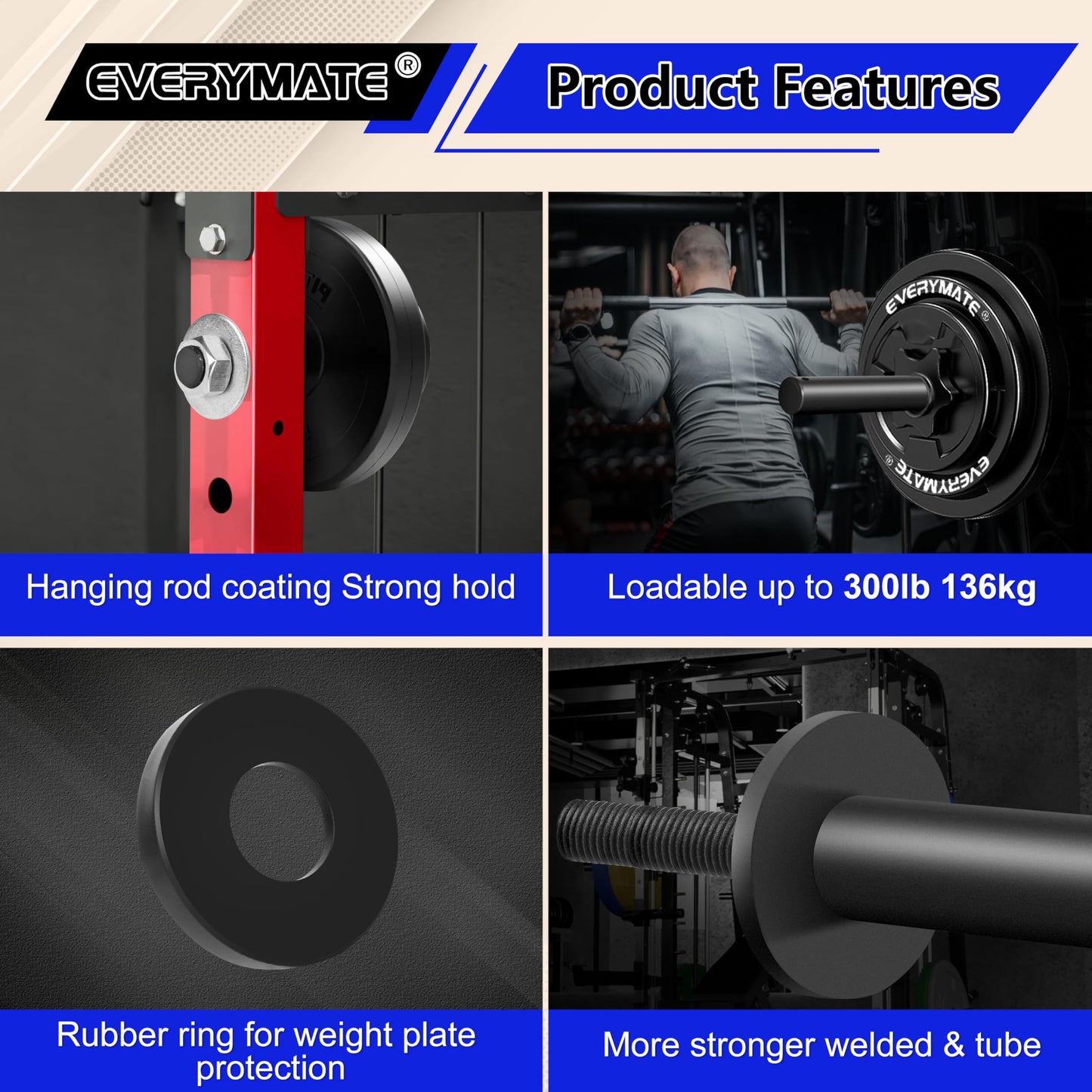 EVERYMATE Weight Plate Holder: Power Rack Attachments Squat Rack Weight Plate Rack for 1 inch Standard Weight Plates, 2x2 3x3 2x3 Power Cage Accessories Weight Plate Storage