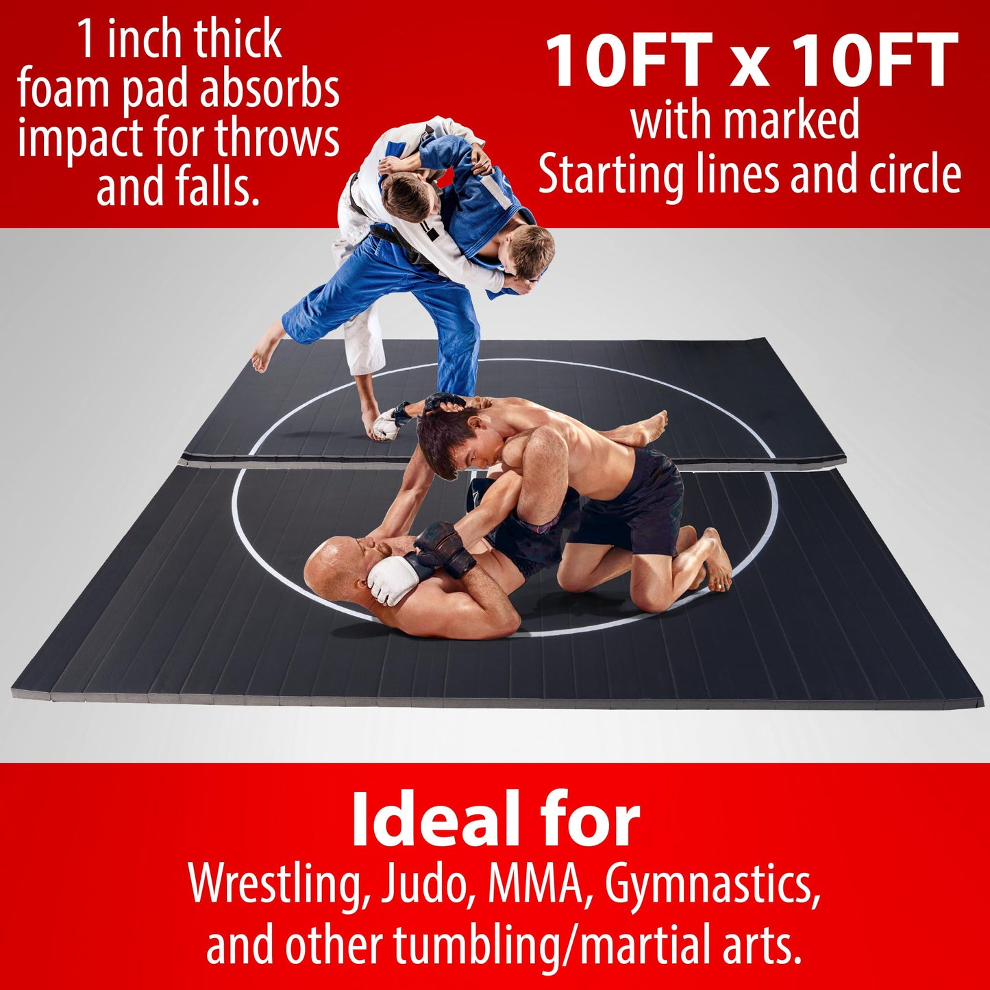 Gold Medal Sports 10' x 10' Wrestling Mat, Jiu Jitsu BJJ Mats, Wrestling Mats, Martial Arts Thick Mats for Home, Judo Tatami Wrestling, Flexi Roll