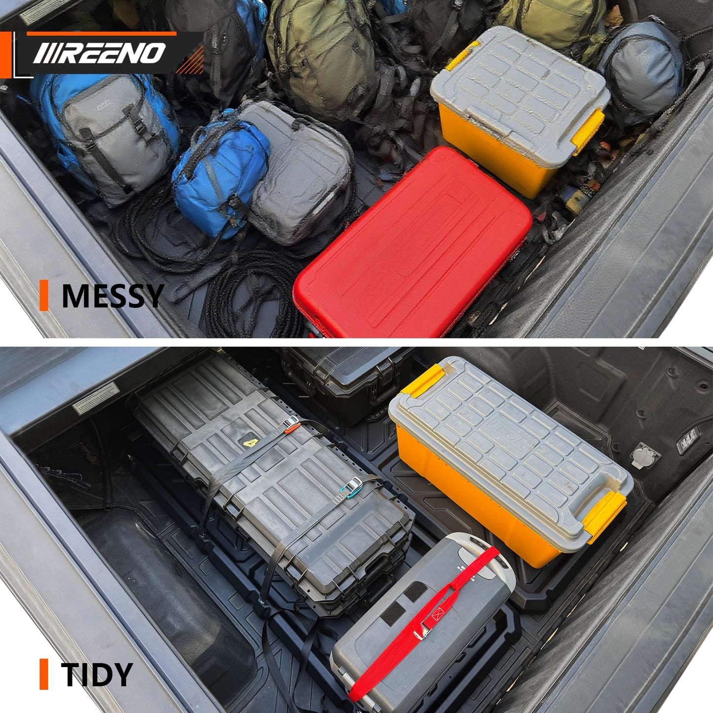 IIIREENO Slide-Out Truck Bed Organizer Tray (2-pack), Heavy Duty Cargo Storage System with Easy Tailgate Access, Fits 5'7" & Longer Beds, Durable HDPE Material, No Drilling