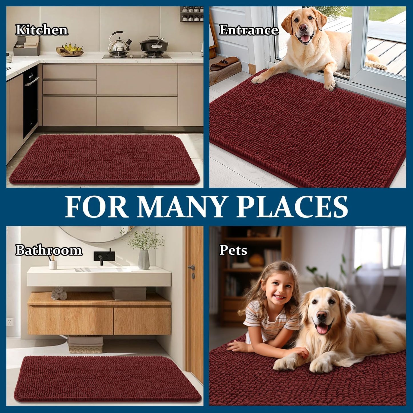 OLANLY Dog Door Mat - Absorbent Non-Slip Mud Mat for Muddy Paws | 40x32, Quick Dry Chenille, Caramel Russet