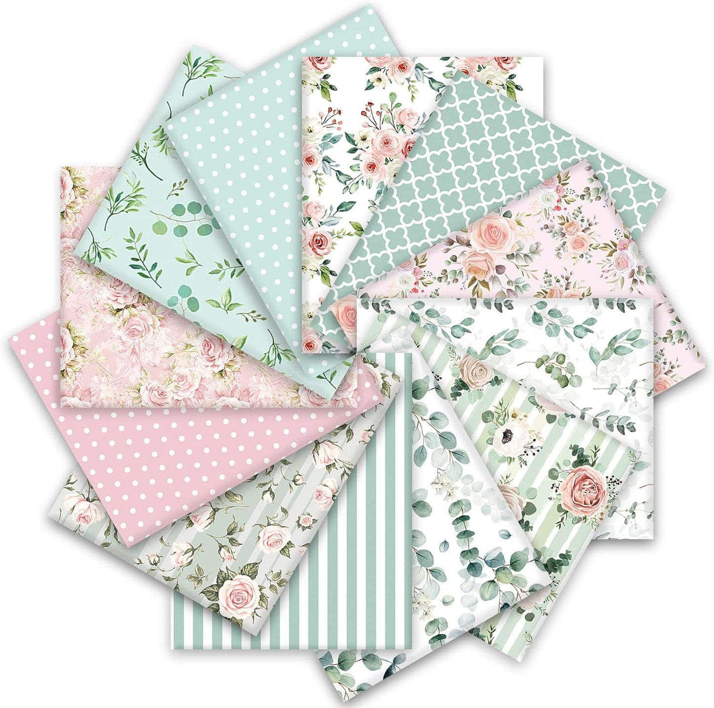 Whaline Cotton Fabric Bundles - 12Pcs Floral Greenery Print | 18 x 22 Inch Fat Quarters for DIY Crafting