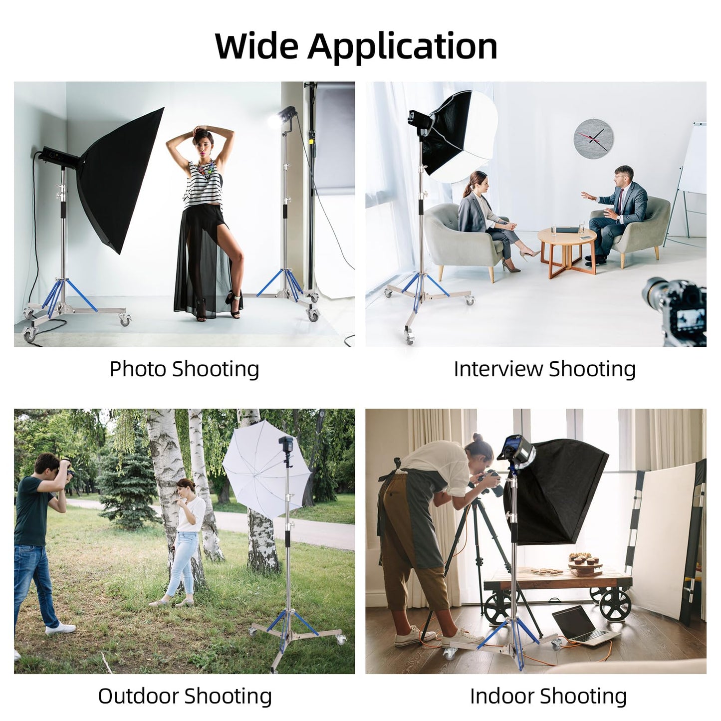 Trrose Heavy Duty Light Stand with Caster - 10.5ft/320cm Adjustable Light Stand with Stainless Steel, High Stability and Mobility Light Stand Photography for Strobe Light, Softbox, Reflector
