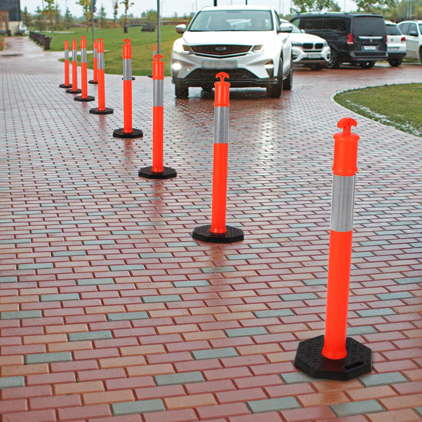 Delineator Post with Base 6 Pack, Towallmark 45 Inch Portable Orange Traffic Delineator Posts Cones with Reflective Collars for Driving Practice and Construction Work