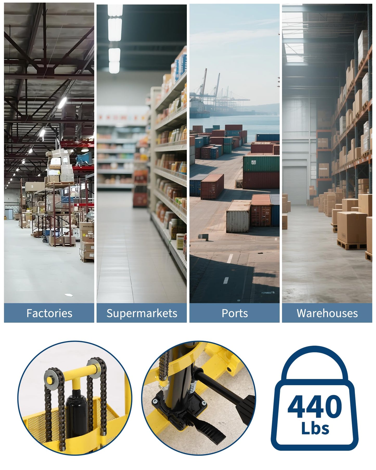 Hydraulic Material Lift with Steel Platform Board, 440lbs Capacity Pallet Truck Dolly, Lift Table, 36" Max Lift Winch Stacker, Multifunctional Hydraulic Hand Truck Fork Lift, Adjustable Forks