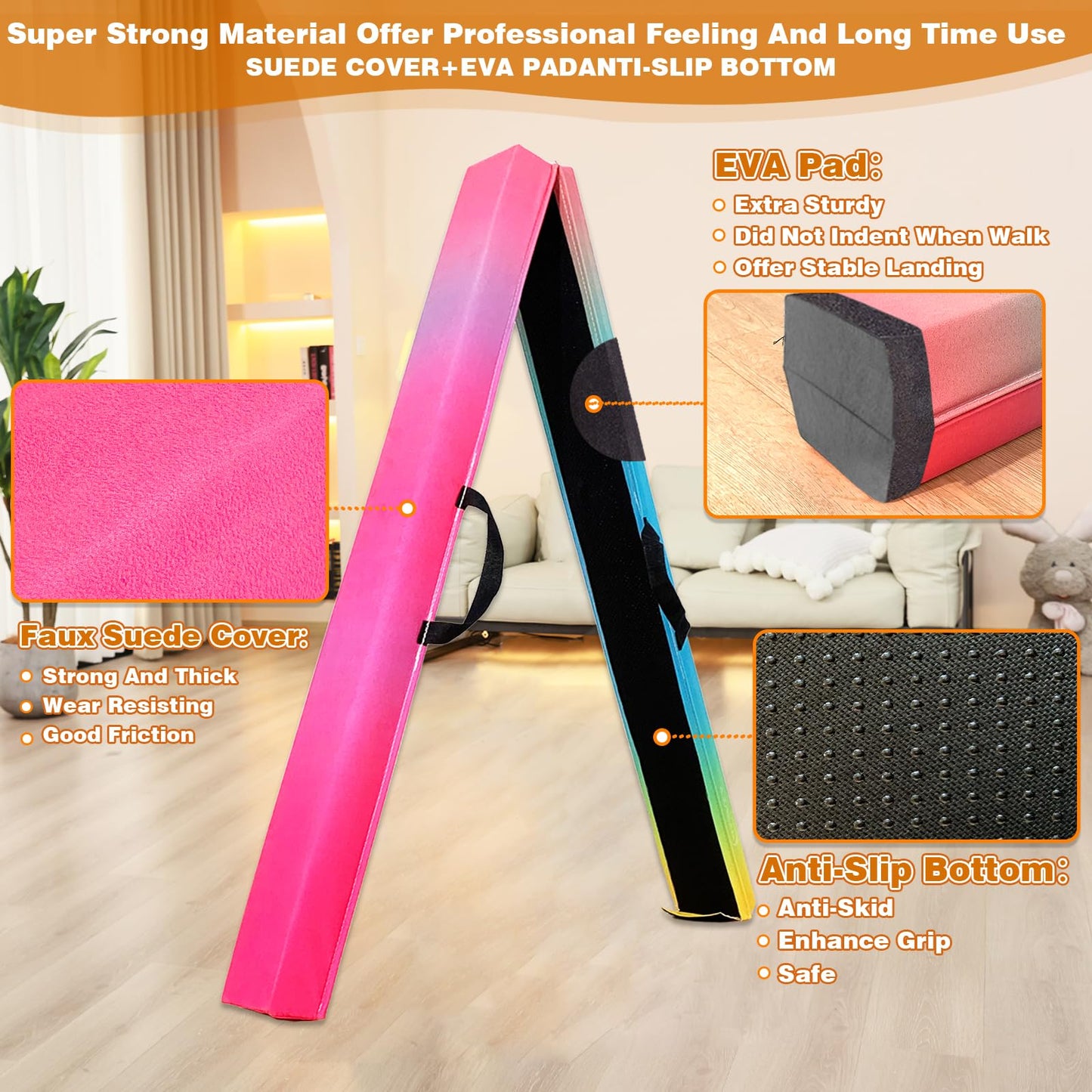 MARFULA 6 FT / 8 FT / 9 FT Folding Gymnastics Beam Foam Balance Floor Beam - Extra Firm - Suede Cover - Anti Slip Bottom with Carry Bag for Kids/Adults Home Use