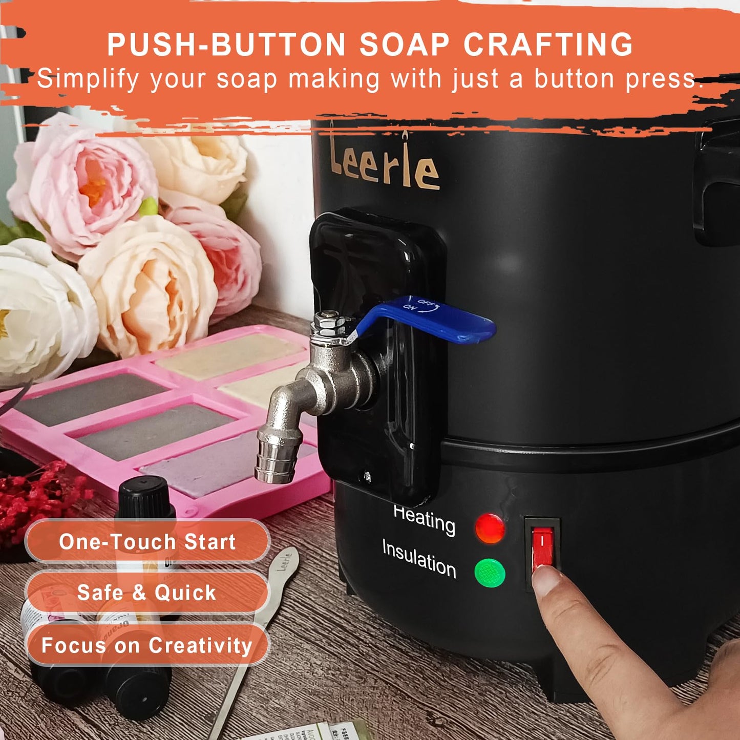 Leerie S4 Soap Base Melter, 8Lbs Soap Making Kits with Constant Temperature Control & Heating Core Brass Spout for DIY Soap Business Melt & Pour Soap Kits (Non-Stick Coating Inner Pot）