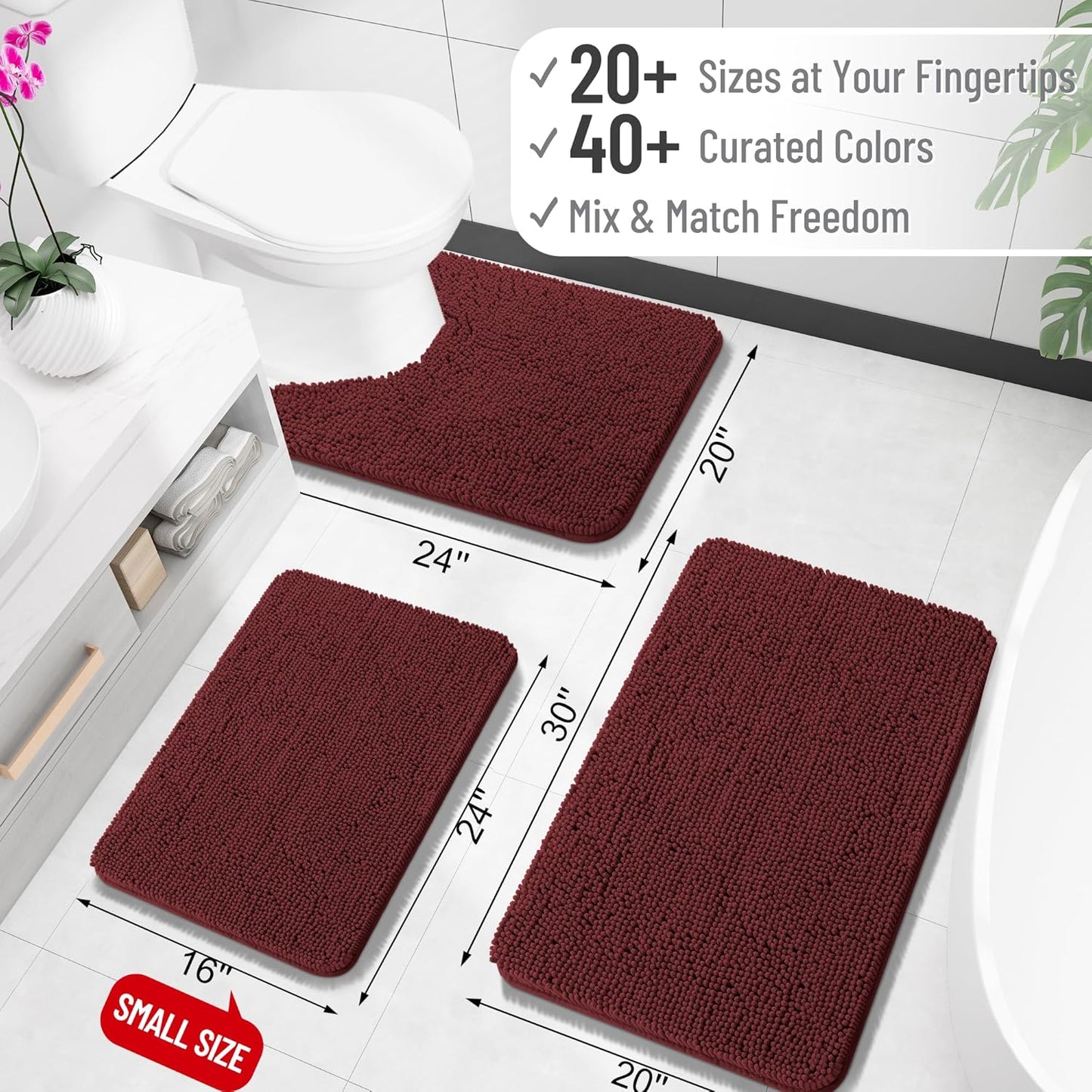 OLANLY Bathroom Runner Rugs - Soft Absorbent Chenille with Rubber Backing | Quick Dry, 47x17, Andorra Red-Brown