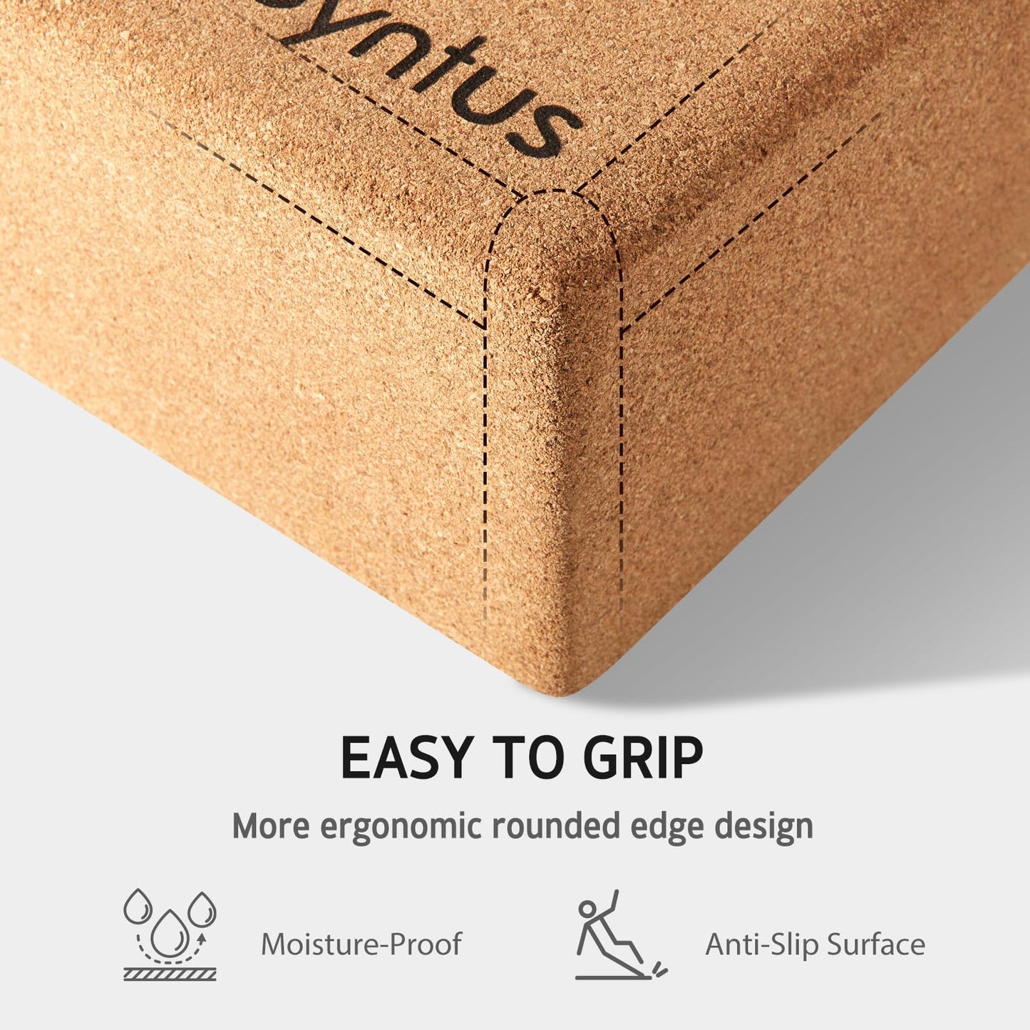 Syntus Yoga Block and Strap Set, 2 Natural Cork Soft Non-Slip Blocks 9×6×4 inches, 8FT Metal D-Ring Strap for Yoga, General Fitness, Pilates, Stretching and Toning