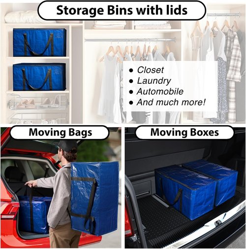ClearSpace Heavy Duty Moving Bags - Large Storage Bags with Backpack Straps & Zippers | 6 Pack for Easy Moving & Travel