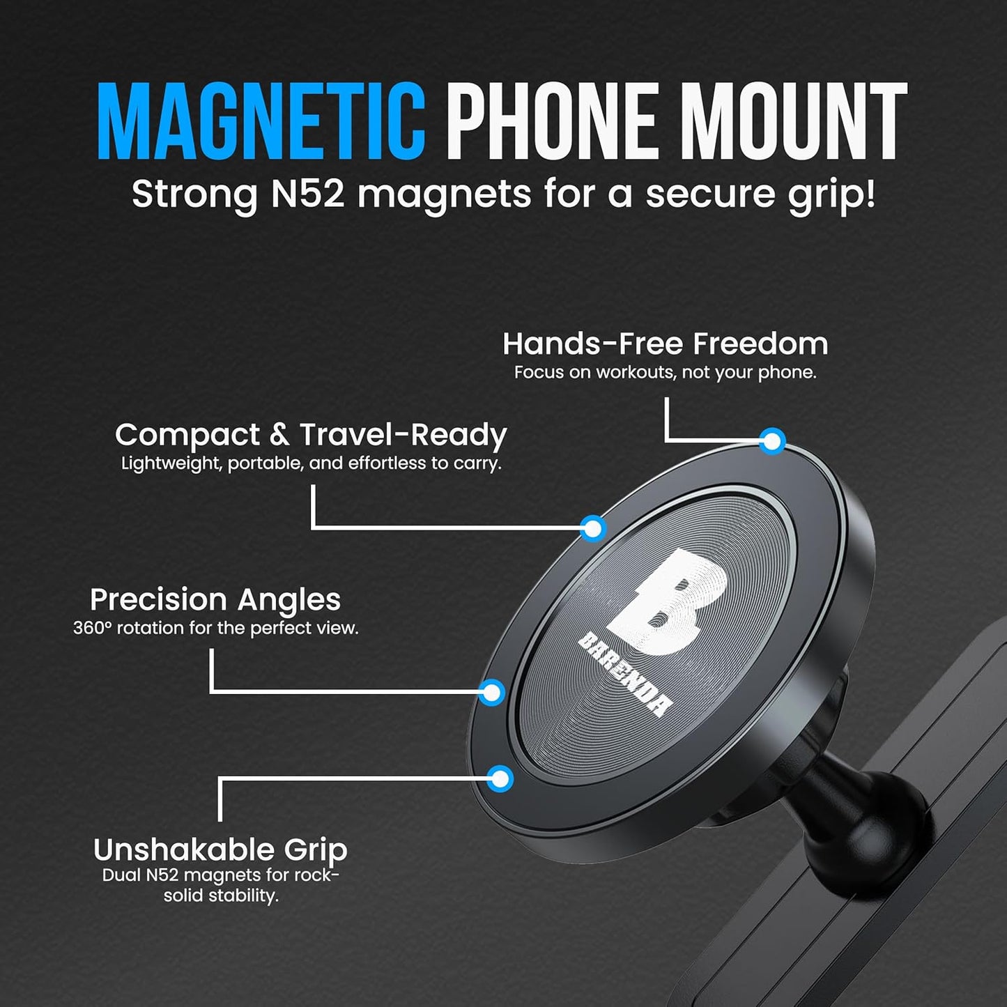 BARENDA N52 Magnetic Phone Holder for Gym with Dual-Sided Super Magnets, Strong Magnetic Phone Mount for All Phones