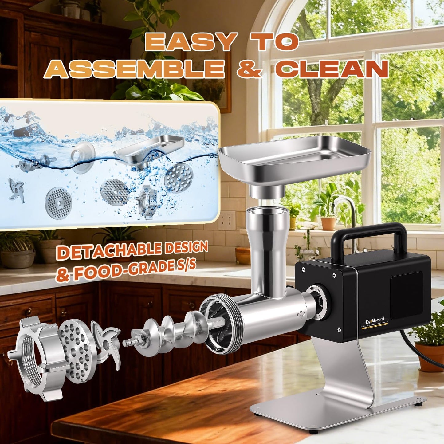CGOLDENWALL Meat Grinder, 1.36HP Electric Meat Grinding, Heavy Duty Stainless Steel Meat Mincer & Sausage Stuffer with 5-Speed for Effortless Meat & Bone Processing, Home Kitchen & Commercial Use