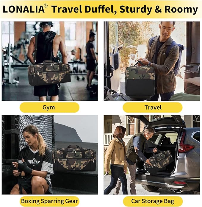Gym Bag Sport Duffle Bag for Men - 21 in Weekender Travel Bag with Trolley Sleeve (Camo)