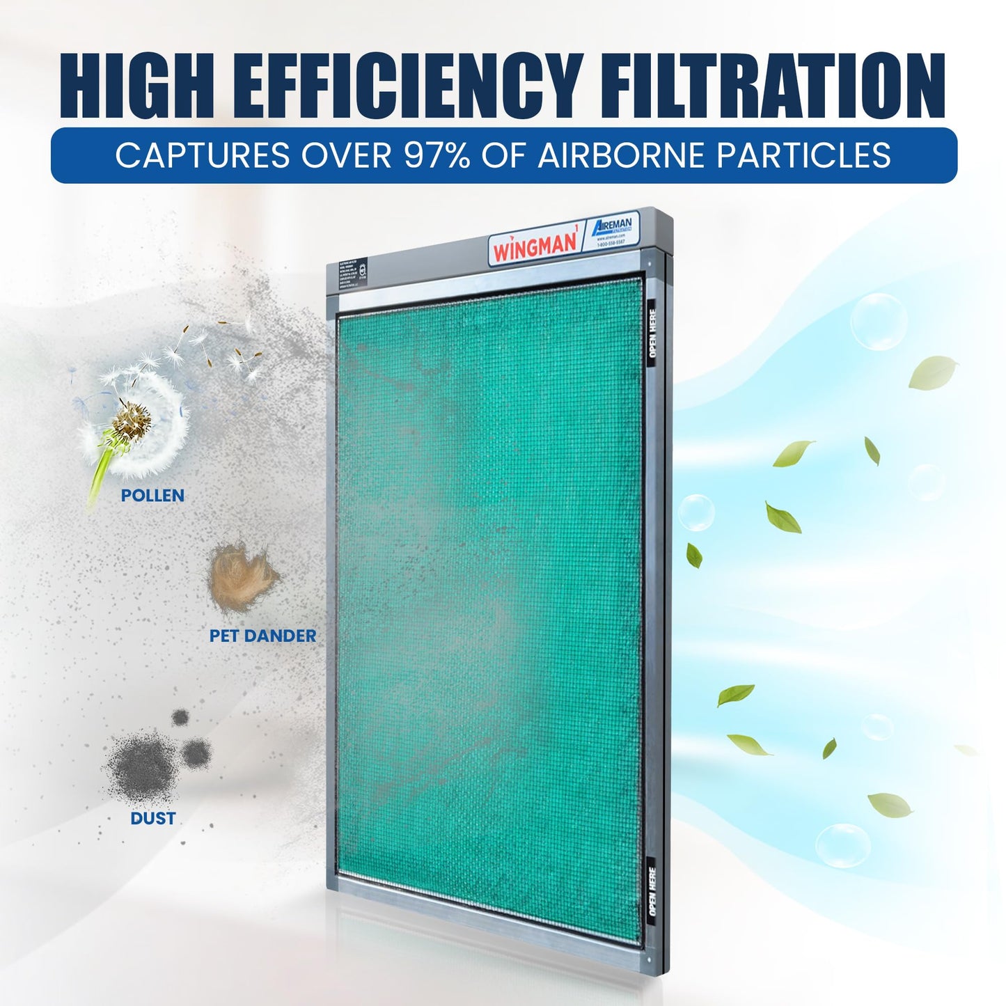 Wingman1 20x20x1 Polarized Media Electronic Air Filter - High Air Flow - Homeowner Installed - 1-Yr Supply of Replacement Pads - Simply Replace Your Current AC/Furnace Air Filter and PLUG IT IN!
