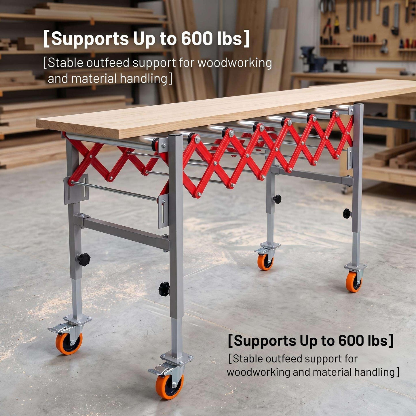Expandable Roller Conveyor for Warehouse Packing, Adjustable Height 27.5''-43'' with Wheels, 13.7''-47'' Retractable Length, 600 lbs Capacity Roller Conveyor and Roller Conveyor Transfer Stand