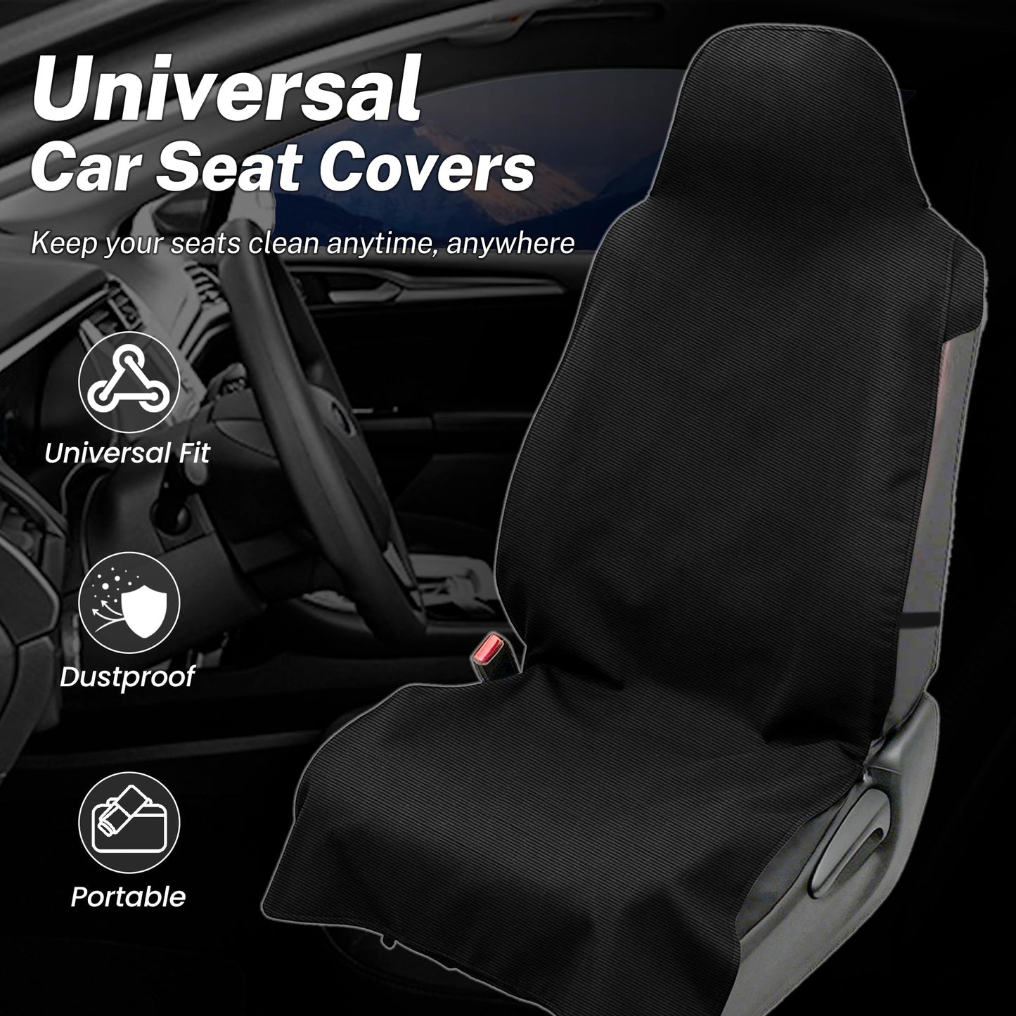 EDIETH 2Pcs Universal Car Seat Covers for Front Seats, Waterproof Sweat Towel Protector Non-Slip Microfiber Liner for Car Truck SUV, Breathable Seat Cushion for Gym Workout Dog Beach Outdoor