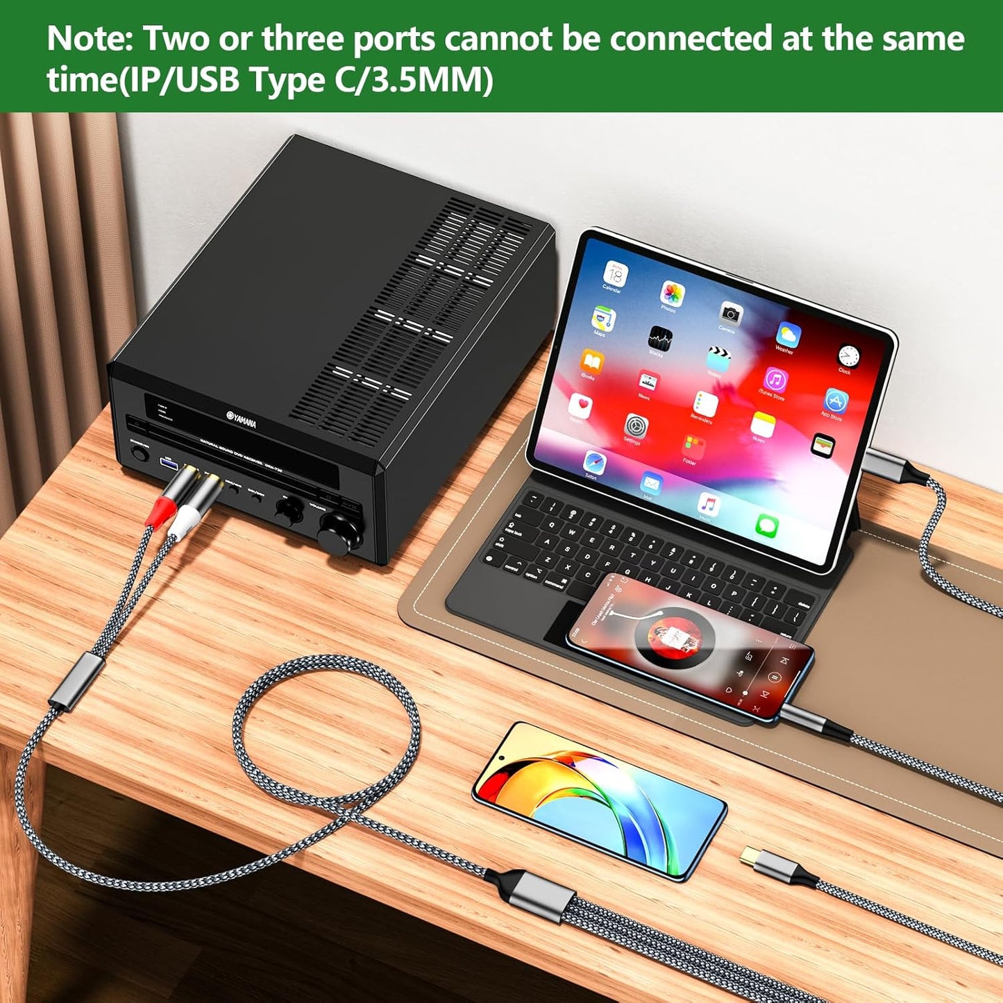 Liaoan Weiyu 2 3.5mm (1.3M/7.55FT) Three in one RCA Audio Cable, Used to Connect RCA Cable Adapter, USB C to RCA Cable