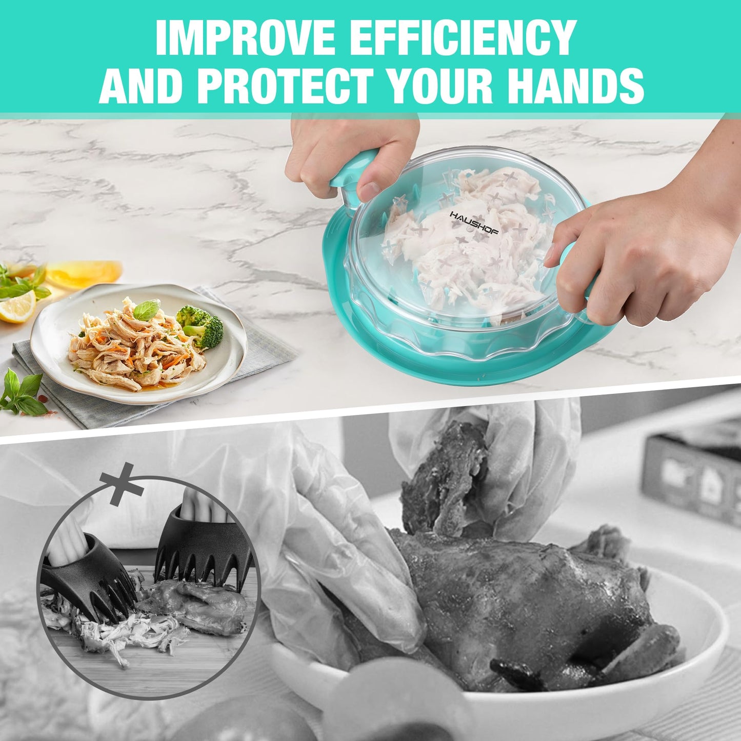 HAUSHOF Chicken Shredder Tool Twist, Large 3 Layer Meat Shredder Grinder, Visible, Strong Anti-Slip, BPA Free, Dishwasher Safe, for Steak, Pork