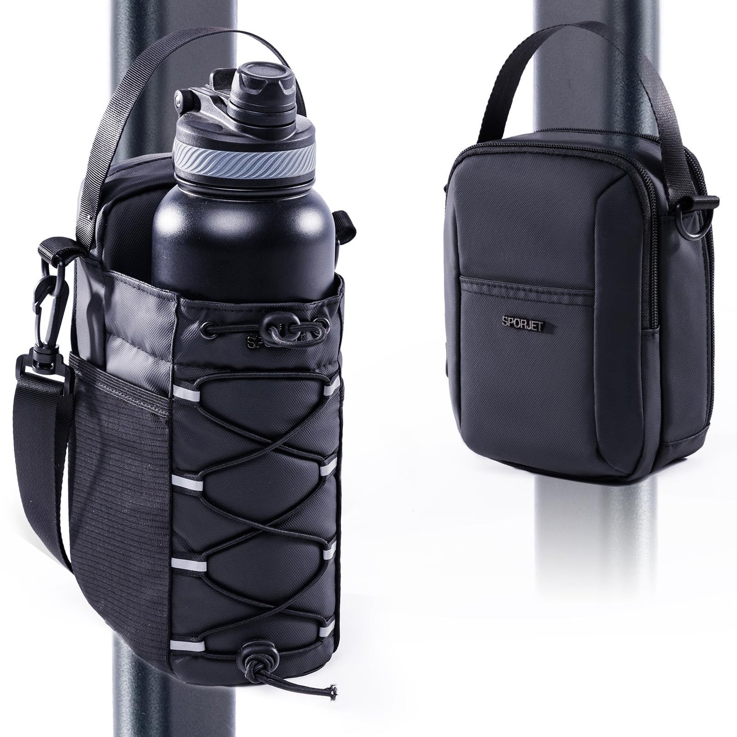 SPORJET 2-Pack Magnetic Gym Bag for Water Bottle & Magnetic Gym Pouch – Bottle’s Holder Fits Up to 46oz Bottles– Sling Water Bottles Bag with Strap for Workout, Tank -Men’s & Women’s Gym Accessories