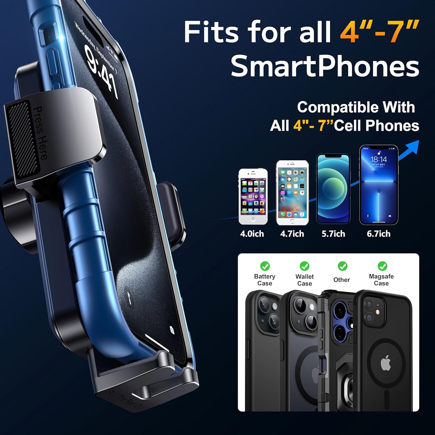 BIPOPIBO Phone Holders for your Car [Long Flexible Neck] Car Phone Mount [Anti-Shake Stabilizer] Cell Phone Holder Car