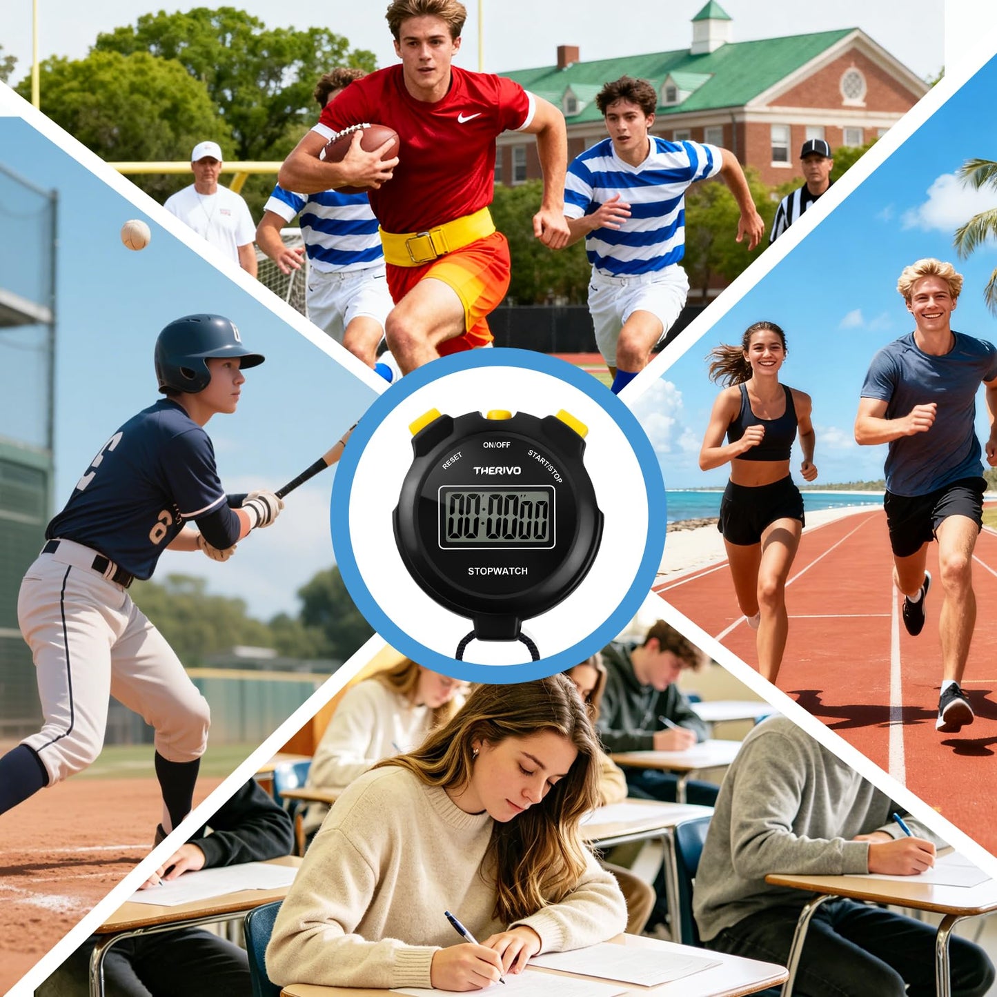 Therivo 2 Pack Digital Simple Silent Stopwatch Timer: Basic Stopwatch Only (No Laps), Easy to Use, Read, and Carry with Intuitive Buttons — On/Off, Large Display, Ideal for Kids, Sports, Coaches